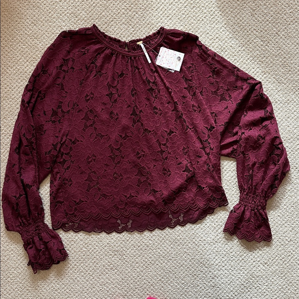 Free People Floral Lace Long-Sleeve Blouse